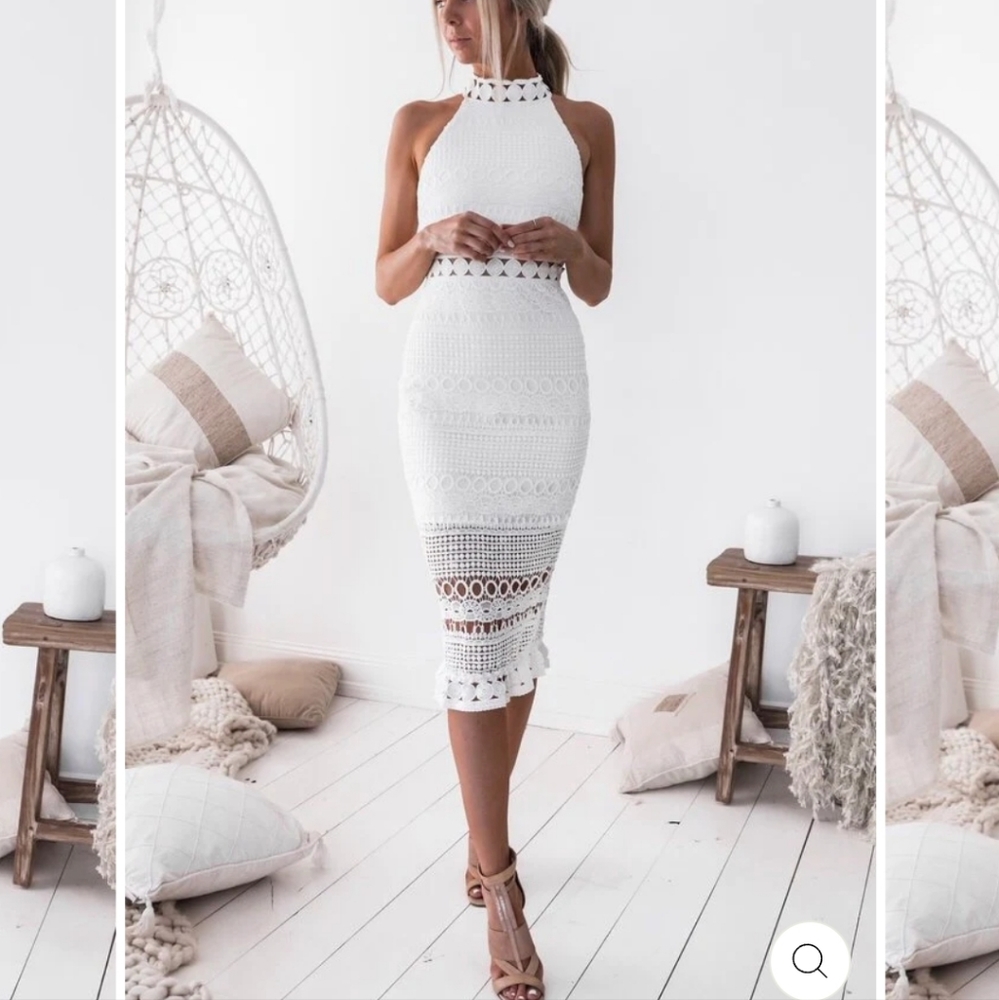 White midi lace dress